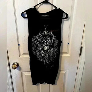 Ed Hardy Womens Large Black Sleeveless Full Zip Embellished Hoodie Vest